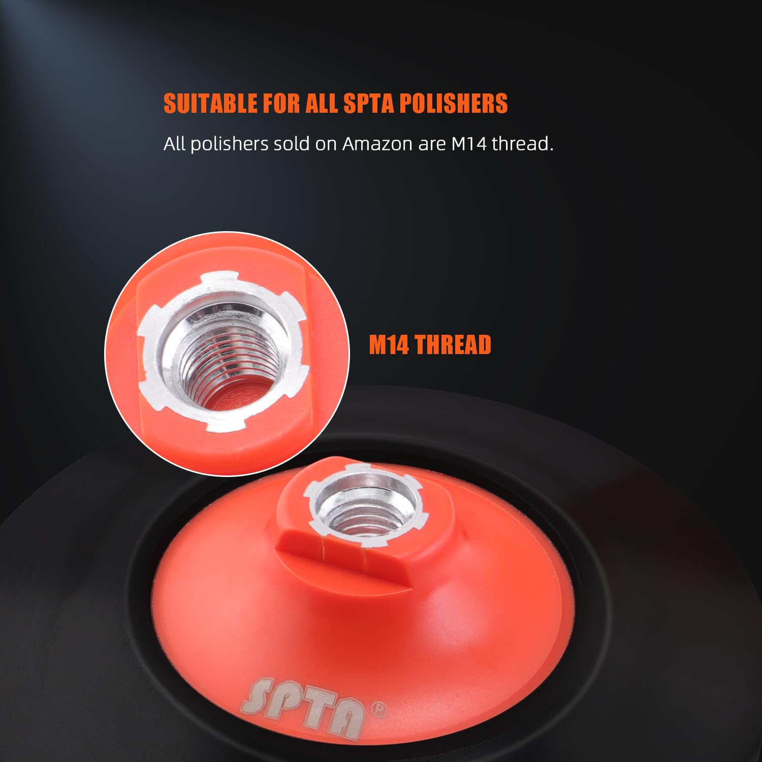 SPTA 2Pcs RO Rotary Flexible Backing Plate, Hoop-and-Loop Face PU Soft Backing Pad Used On Rotary Polisher Sander for Sanding Polishing Buffing Finishing (M14 Thread, Orange, 6Inch (150mm))