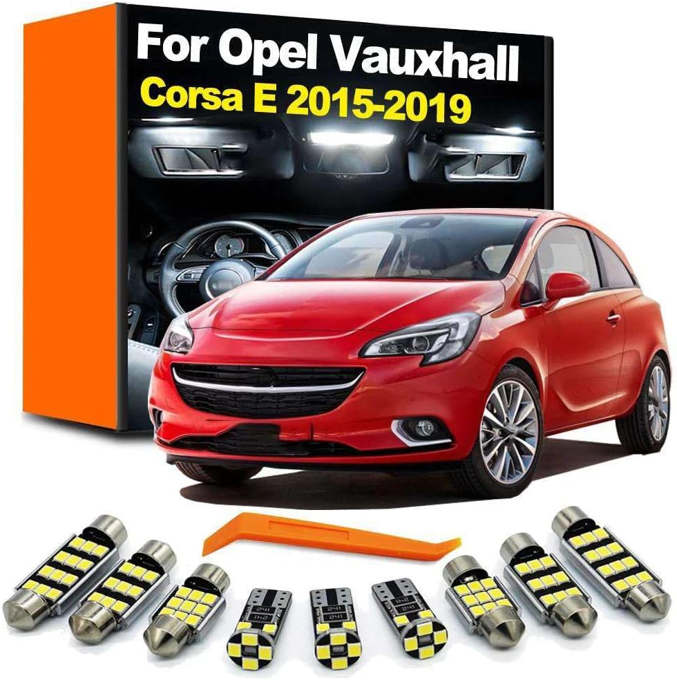 11Pcs Car Interior Light LED Kit,for Opel Vauxhall Corsa E 2015 2016 2017 2018 2019 Map Dome Trunk Glove Box Lamp