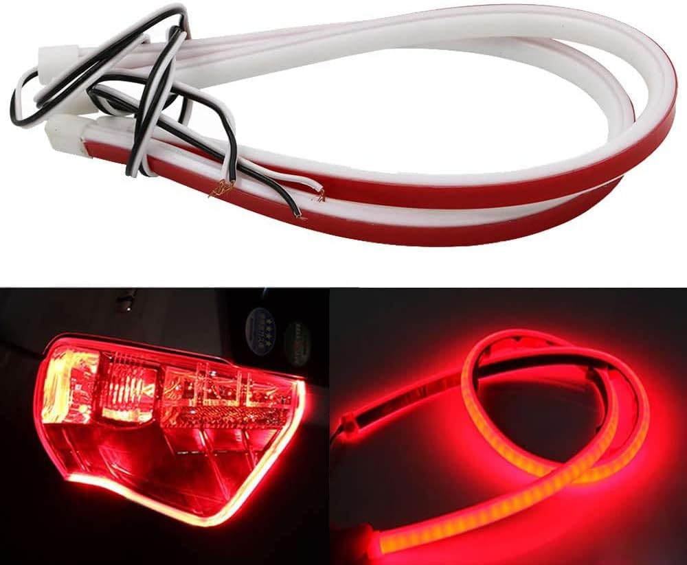 YSY 2Pcs Ultrafine DRL LED Strip Tube Flexible Waterproof Daytime Running Light For Car Headlight LED Strip,Decorative Lamp,Running Light,Neon Lights,Turn Signal Light (30cm(11inch), Red)