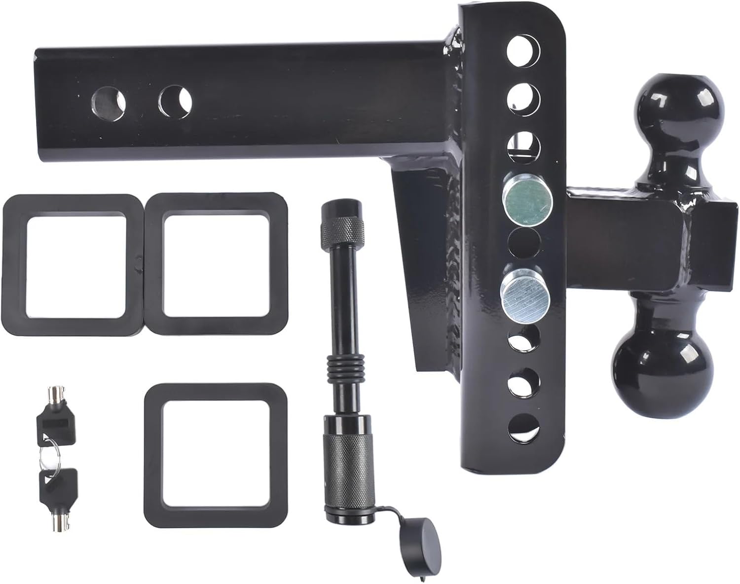 Adjustable 2.5" Trailer Hitch 6" Drop/Rise Dual-Ball 22,000 LBS GTW Locks