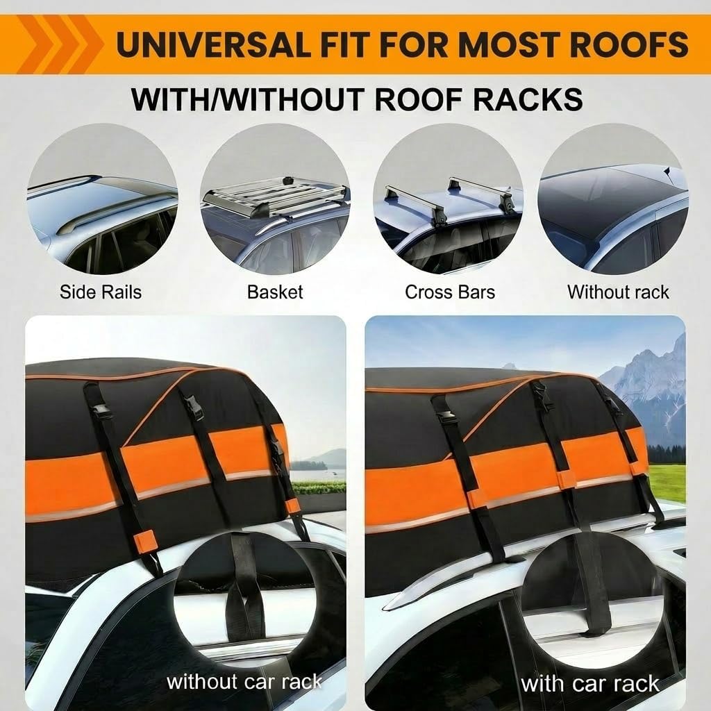 Sailnovo 430 Litre Car Roof Bag, Waterproof Car Roof Storage Box, Heavy Duty Roof Boxes for Cars with Roof Rack or Without Luggage Rack, with Reinforced Straps, Door Hooks and Storage Bag