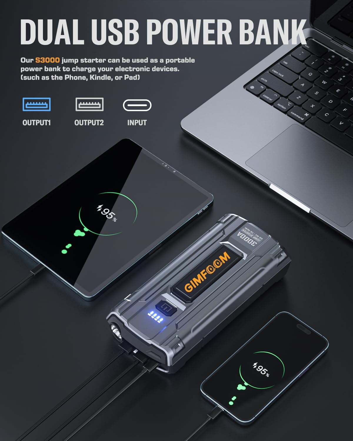 car jump starter, 3000a jump starter battery pack, close-up detail