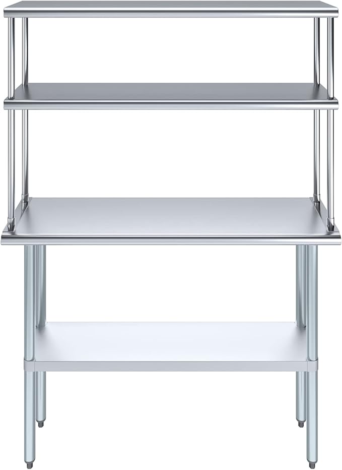 Amgood Stainless Steel Work Table Double Tier Overshelf | NSF 14" x 48" Work - Image 2