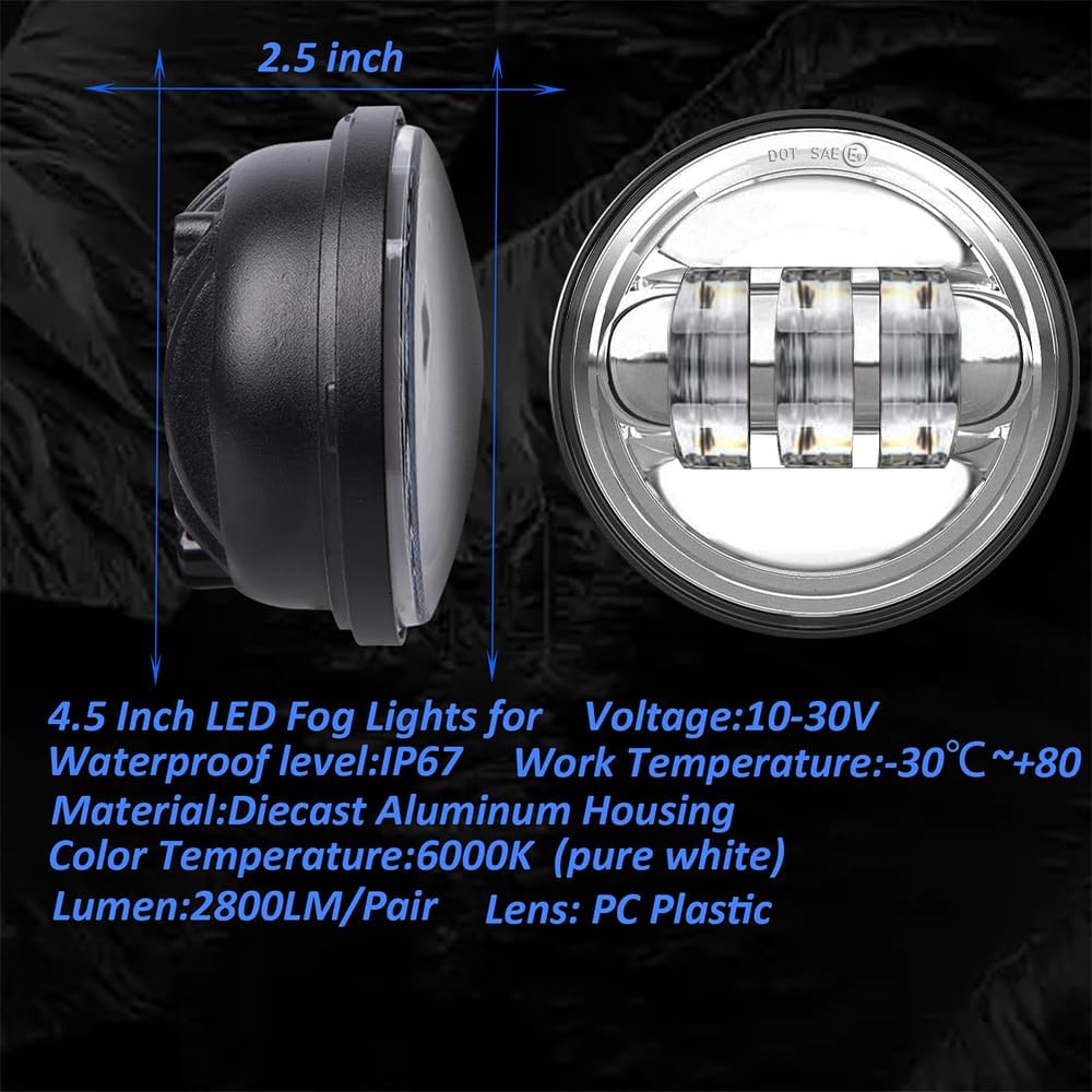 4.5 inch motorcycle led fog passing lights compatible, close-up detail