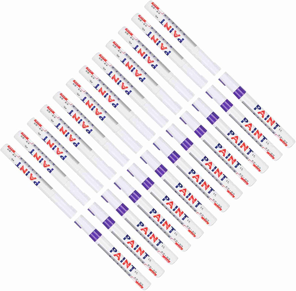 Paint Pen Refill Pack, Permanent Oil - Based Marker, White and Purple, Waterproof, 24pcs - Durable Fiber Tip, Multi - Surface Use, Ideal for Car, Tire, Glass, Metal