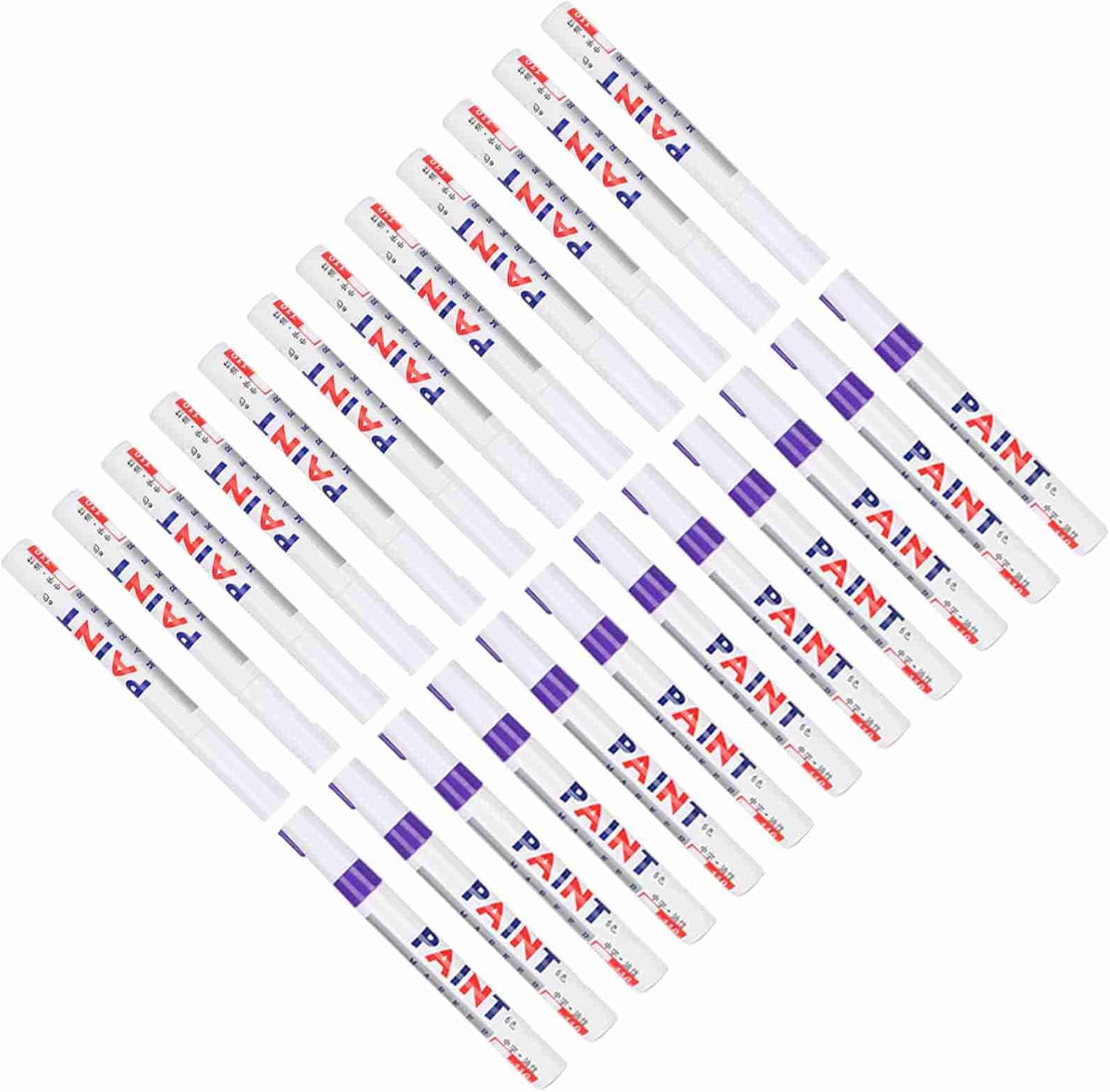 Paint Pen Refill Pack, Permanent Oil - Based Marker, White and Purple, Waterproof, 24pcs - Durable Fiber Tip, Multi - Surface Use, Ideal for Car, Tire, Glass, Metal