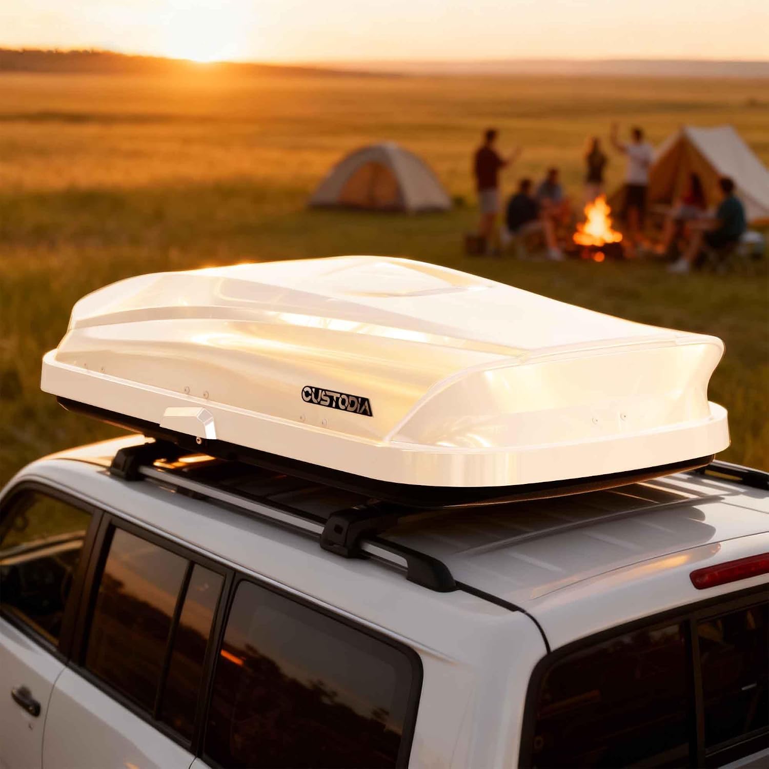 Hard Shell Roof Cargo Carrier White with Security Keys, Roof Box, Cargo Box, 63 (L) x 33 (W) x 14(H) Inches, 14 Cubic Feet (Tool-Free Install) Secure Your Travel with a Reliable Roof Box
