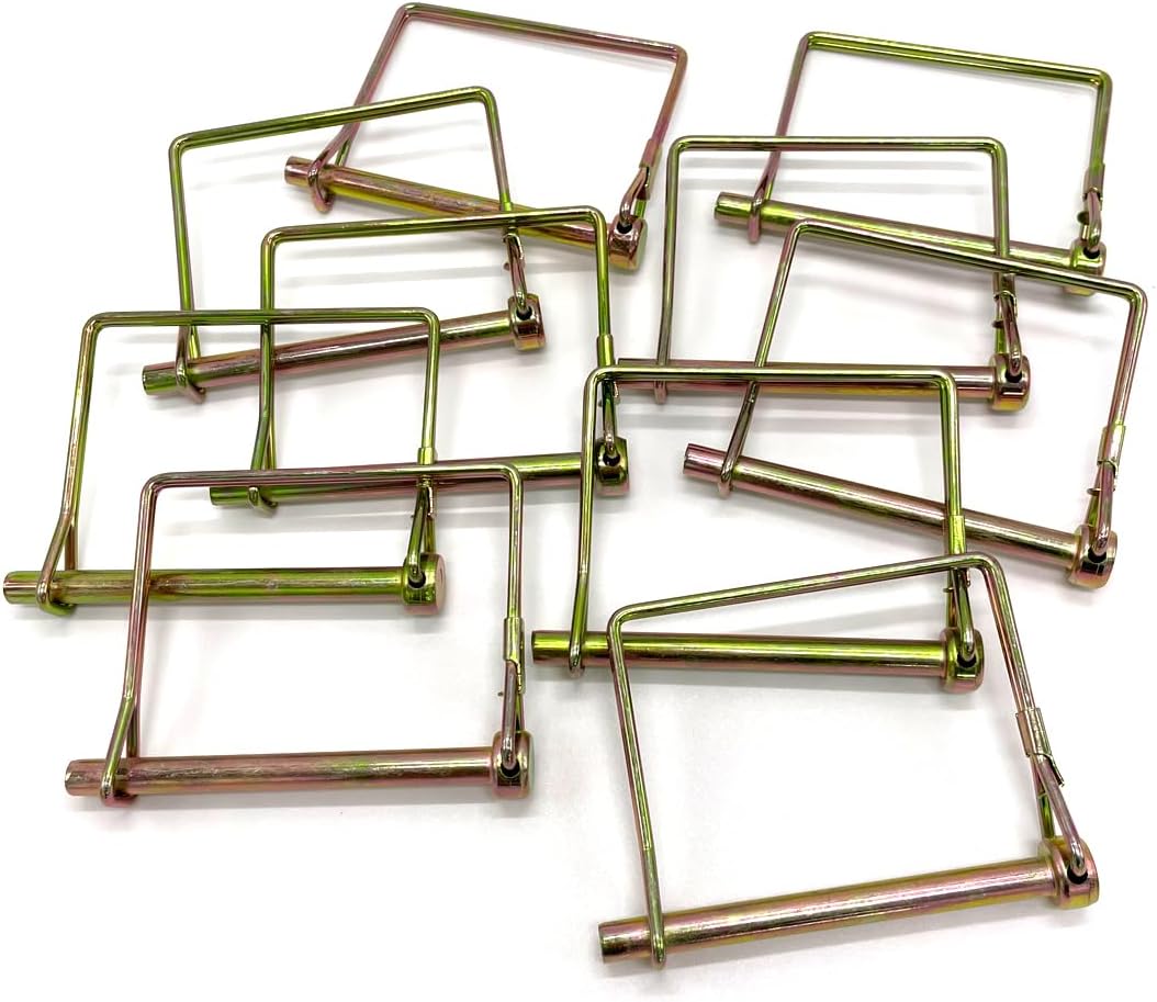 10 Pieces Wire Lock Pin, 1/4 Inch Trailer Coupling Pin Hitch Pin, Heavy Duty Safety Coupler Pin Shaft Locking Pin for Garden Lawn Farm Trailer Trucks (Square, Gold)