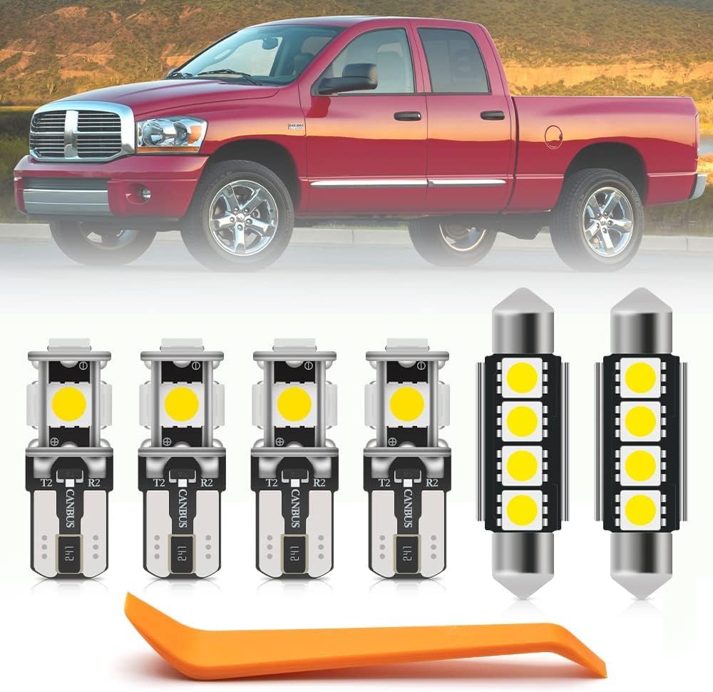 nsautolighting 12pcs White Interior LED Lights Kit for 2003 2004 2005 2006 2007 2008 Dodge Ram 1500 2500 3500 Map Dome Visor Trunk Lights Super Bright 6000K Interior LED Light Bulbs + Install Tool