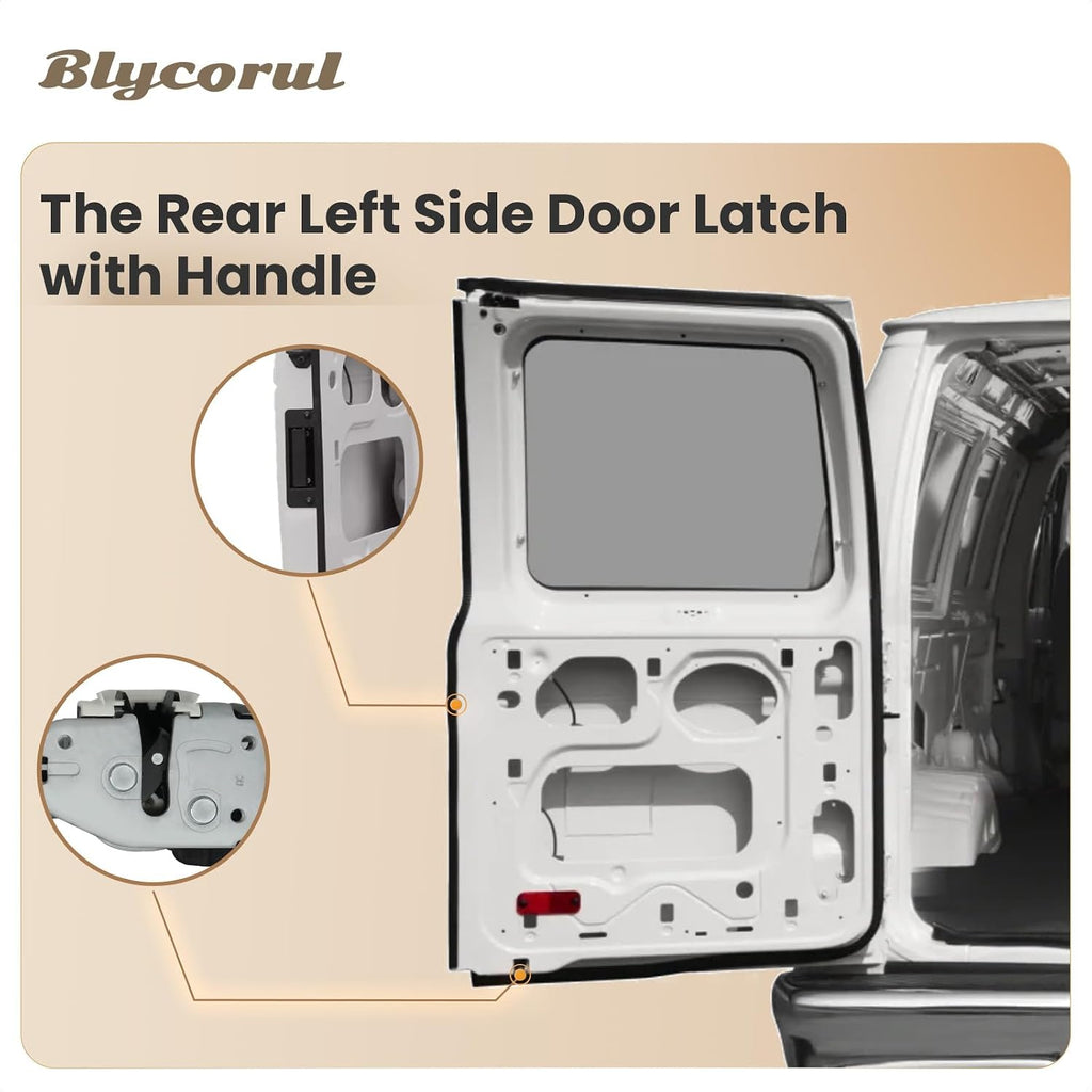 Left Driver Side Rear Cargo Door Latch with Handle for 1992-2019 Ford E150 E250 E350 E450 Econoline Club Wagon Super Duty | Replaces 8C2Z-15431A03-A 6C2Z-15431A03-AA