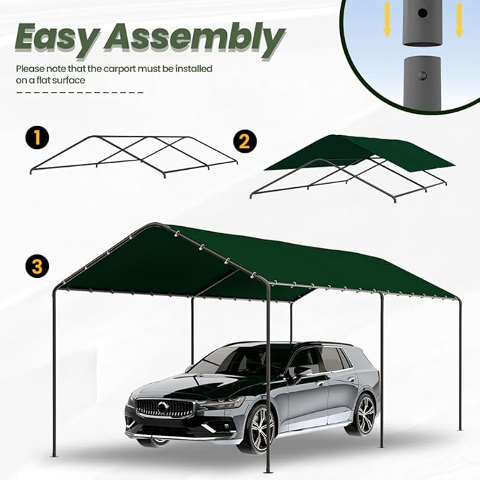 Carport, 10‘ x 20’ Heavy Duty Portable Garage All-Season Car Canopy w/Removable - Image 5
