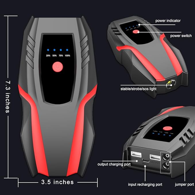 12v Auto Jump Starter Peak Current 2000A, Car Lithium Battery Charger Jumper - Image 6
