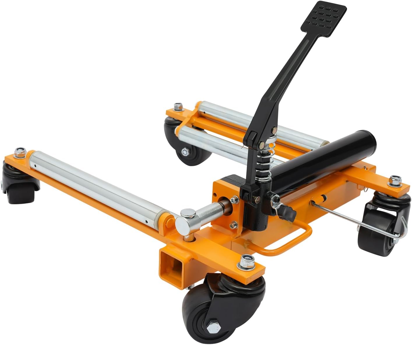 Car Wheel Dolly Jack Mechanical 2204-lbs Steel Car Moving Skates | 12'' Wheel Vehicle Positioning Jack Heavy Duty Rollers with Ratcheting Foot Pedal for Tire Auto Repair Moving, Orange