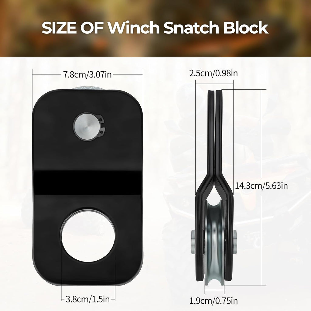 M MATI 8000 LBS Capacity Winch Snatch Block,Universal ATV UTV Heavy Duty Rope Pulley Block with Black Coating Fit for 3/16 to 5/16 inch Winch Cable