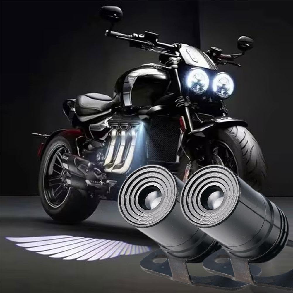 2Pcs Motorcycle Projector Lights for Angel Wing Logo, Universal Led Underglow Kit, Cute Motorcycles Accessory for Cars, ATV, SUV, Bike, Off-Road, Trucks, Boats, Easy to Assembly