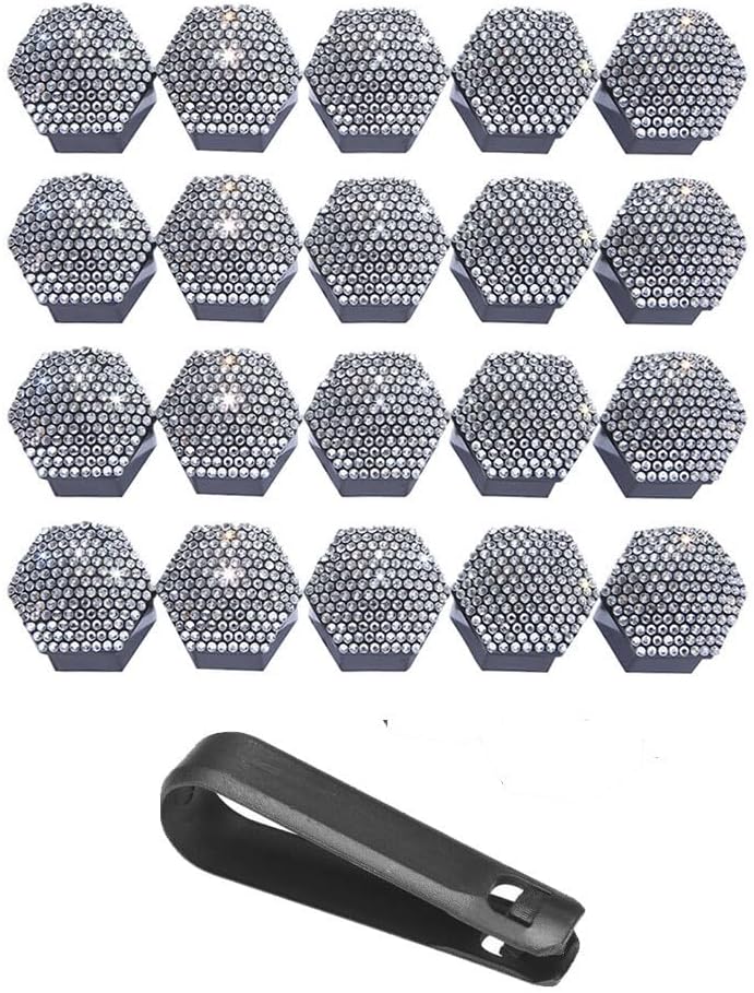 White Rhinestone Wheel Lug Nut Covers 17Mm, 20Pcs Plastic Bolt With Removal Tool For Car Truck SUV Wheels, Scratch-Proof Rust Resistant Decorative Trim