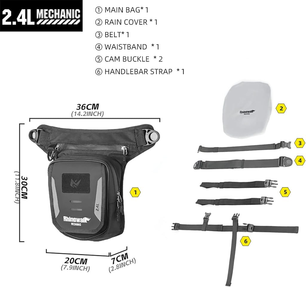 Rhinowalk Motorcycle Fuel Tank Bag,Magnetic and Strap on,Motorbike Tank Bag with Mobile Phone Pocket, Thigh bag,Leg Waist Chest Pouch,2.4L Backpack Motor Cycle Accessories