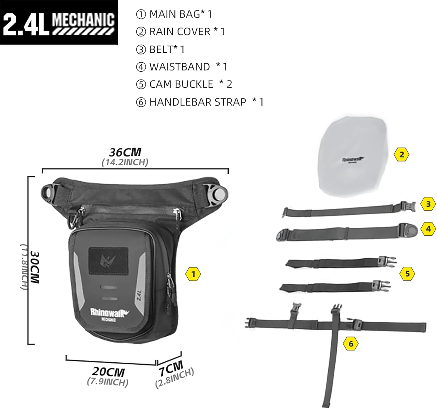 Rhinowalk Motorcycle Fuel Tank Bag,Magnetic and Strap on,Motorbike Tank Bag with Mobile Phone Pocket, Thigh bag,Leg Waist Chest Pouch,2.4L Backpack Motor Cycle Accessories