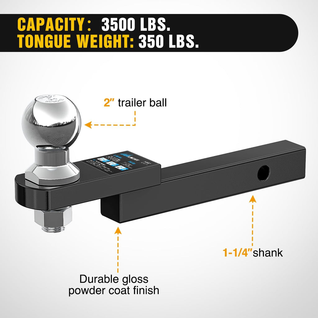 Nilight Trailer Hitch Mount with 2 Inch Trailer Ball & 1/2" Hitch Pin Clip Fits 1-1/4" Receiver Tubes 3500 lbs 1-1/4" Drop 3/4" Rise, 2 Years Warranty
