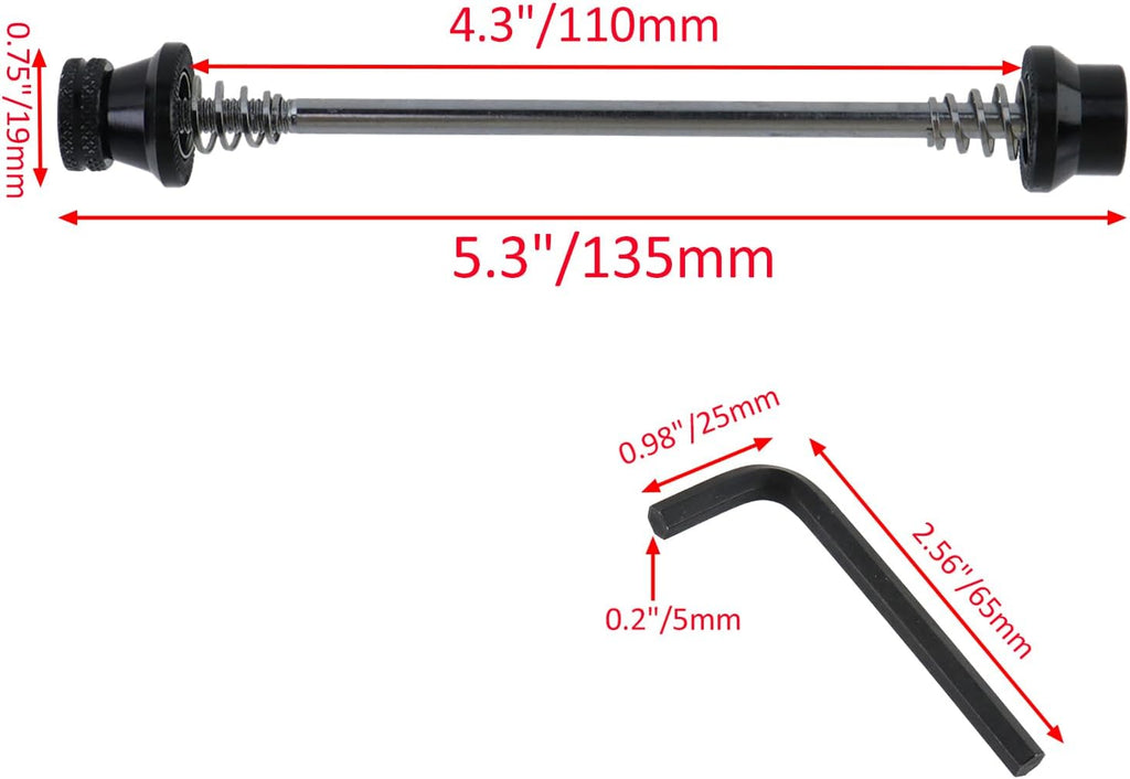 Antrader Hex Locking Skewer M5 Hex Head Anti Theft Quick Release Security Lock Skewers Set with M5 Hex L Wrench Bicycle Wheel Hub Secure-4.3" Inner Width