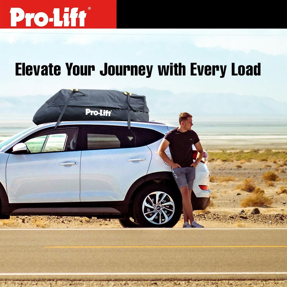Pro-Lift Rooftop Cargo Carrier Waterproof – 15 Cubic Feet Softshell Roof Luggage Bag for All Cars with/Without Rack, Includes Anti-Slip Mat, Reinforced Straps, Door Hooks, Storage Bag