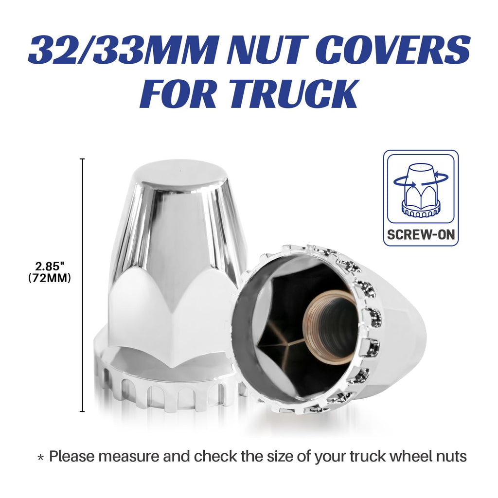 60Pcs Semi Trucks Lug Nut Covers Chrome, 33mm Lug Nut Covers ABS Plastic Anti-Rust Push-on Wheel Nut Caps, Truck Nut Caps for Semi Trucks Trailer