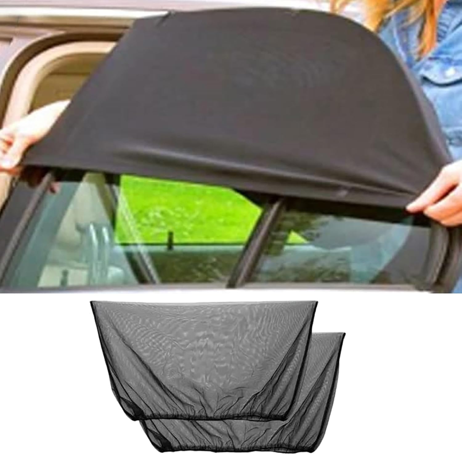 2PCS Car Window Coverings, Elastic Mesh Front Rear Side Sun Shades for UV Protection & Heat Reduction