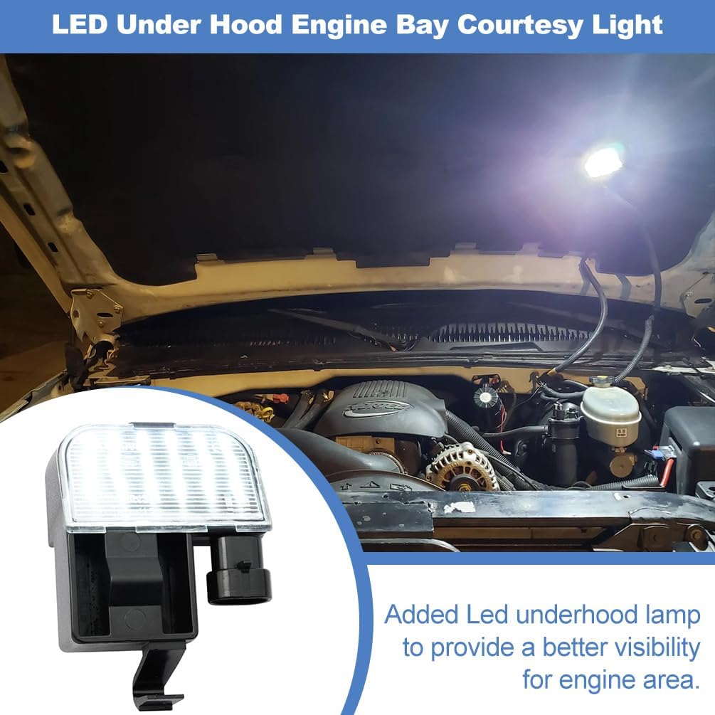 LED Under Hood Lamps for Hummer H2 Chevy GMC Savana Tahoe Suburban Express Silverado Sierra 1500 2500 3500 Envoy Yukon XL Trailblazer EXT Engine Compartment Works Lights 12450086 5722759