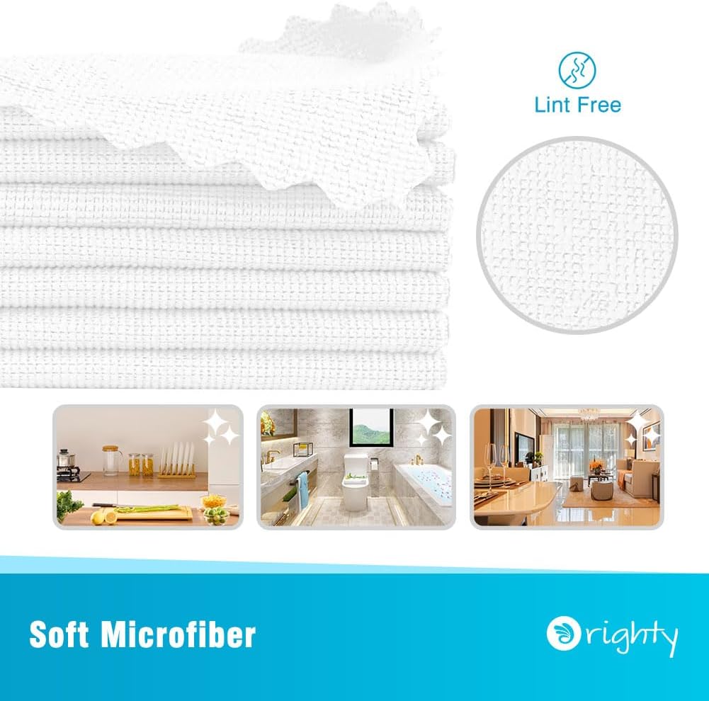 Orighty Microfiber Cleaning Cloth Bulk, 100 Pack, 11.5x11.5 inch, White | Microfiber Towels for Cars, Multi-Purpose Shop Towels, Soft Highly Absorbent Cleaning Rags for Car, Home, Kitchen