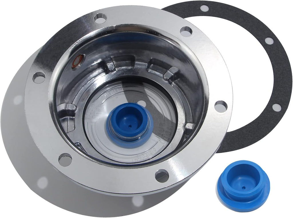 iBroPrat 2pcs 343-4009 Aluminum Hub Cap for Trailer Axle, 3434009 6 Holes Hub Caps with Side Pipe Plugs Gaskets and Extra 2pcs Blue Rubber Plugs