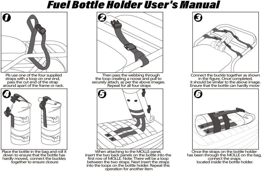 Rexmica Fuel Bottle Holder for 30 oz Fuel Bottle, Fuel Bottle Pouch Bag Fit for Mounting on Motorcycle or on MOLLE Bag Backpack, Black (Patented Design), RM01001