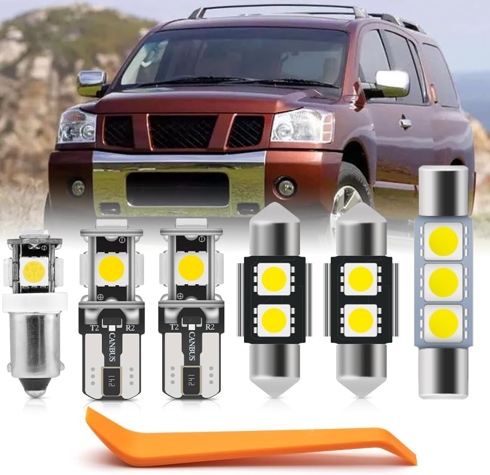 11pcs White LED Interior Light Bulbs Kit for Niss'an Pathfinder 1996-2004 Map Dome Trunk Glove Box Vanity Mirror License Plate Lights Interior LED Lights Bulbs Package + Install Tool