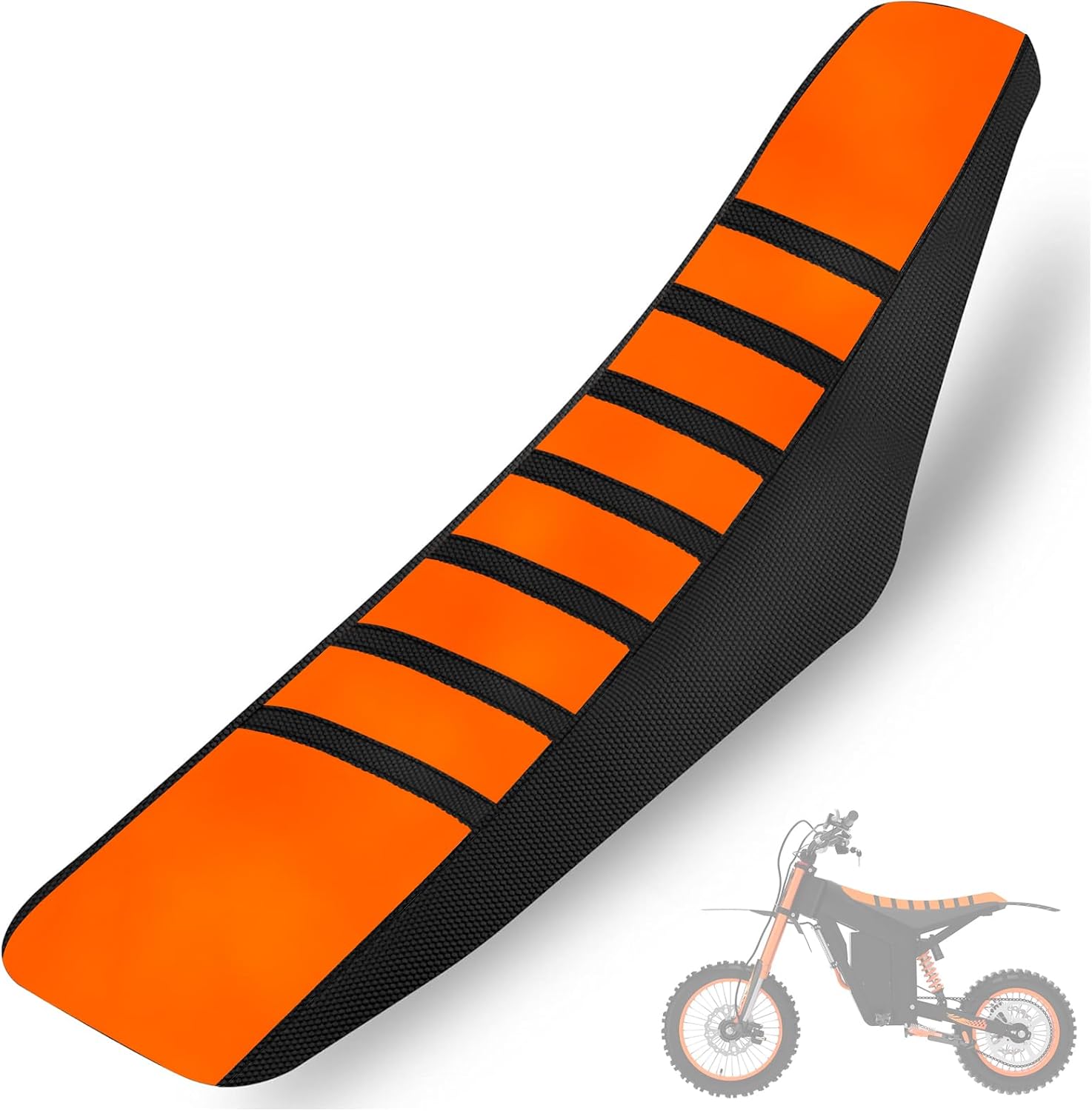 Dirt Bike Seat Cover Compatible with Tuttio, Motorcycle Universal Seat Cover, Soft Ribbed Covers, Non-Slip Rubber with Black Stripe, Easy to Install, for Dirt Bike and Motocross (Orange)
