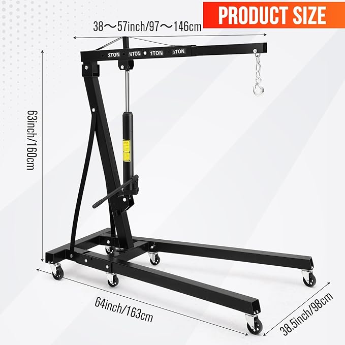 2 Ton Engine Hoist, Hydraulic Cherry Picker Engine Hoist Lift, 4400LBS Heavy - Image 7