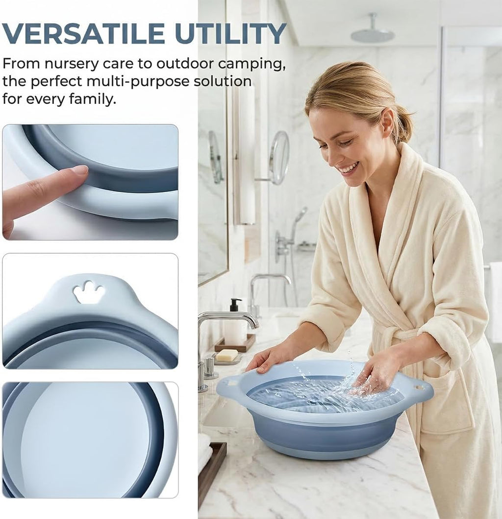 Collapsible Car Wash Basin, Foldable Portable Vehicle Washing Bin Bucket, Multiuse Space-Saving Auto Folding Cleaning Wash Tub, Universal for SUV Automobile Truck (9.06 x 2.95''/Light Blue)