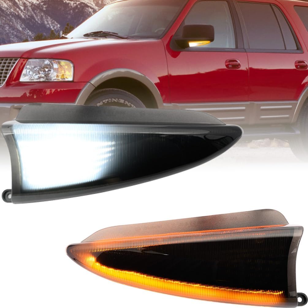 Smoked Lens Side Mirror Puddle Lights for 2003 2004 2005 2006 F-ord Expedition and Lincoln Navigator Amber LED Turn Left Right Signal Lamps Rear-View Mirror Towing Lighting