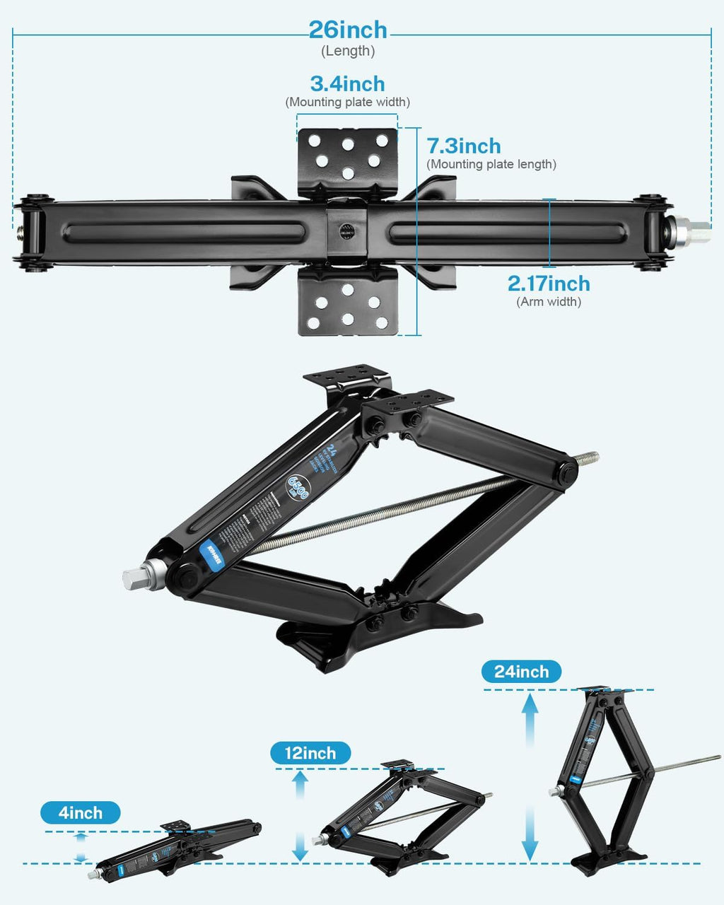 Kohree 6500lbs Heavy Duty RV Stabilizer Jacks 4 Pack, 24 Inch Leveling Scissor Jack for Travel Trailer Camper, with Crank Handle and Drill Bit