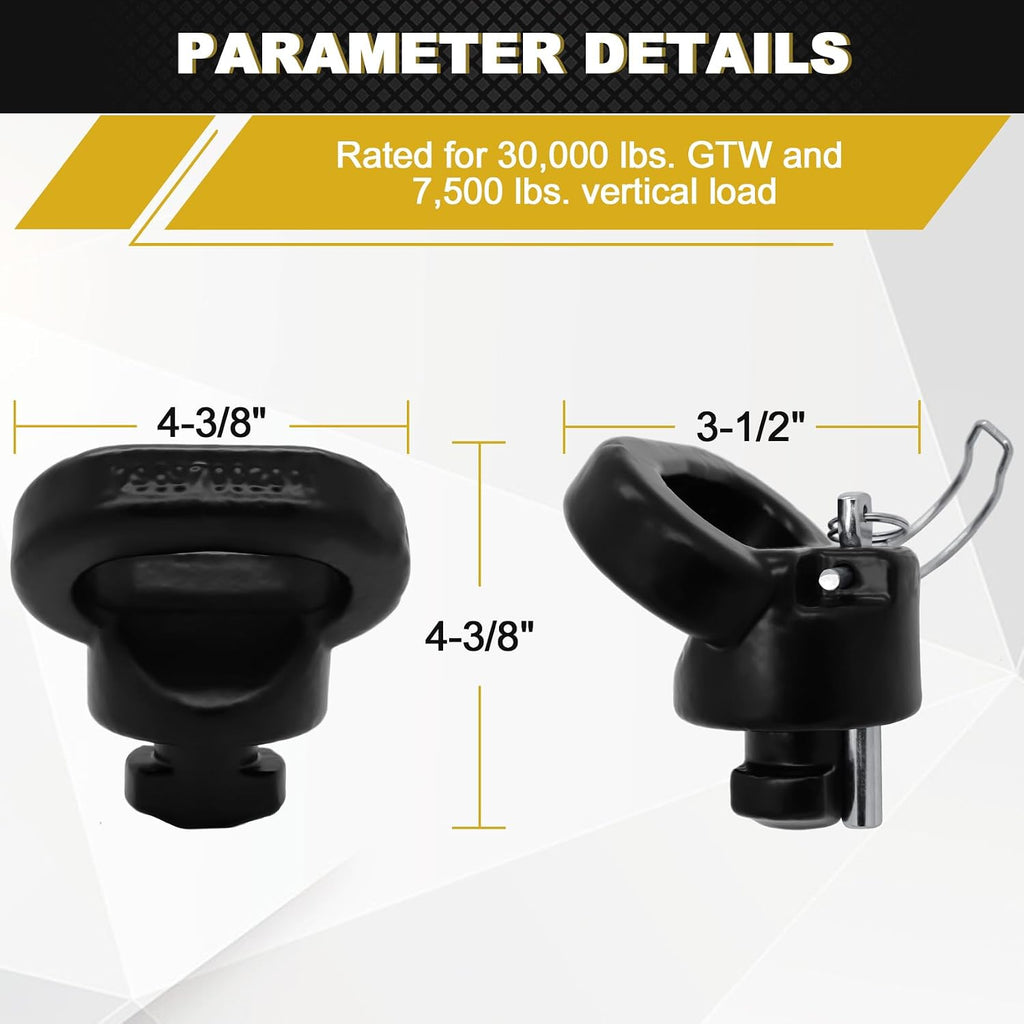 60617 Puck System Gooseneck Safety Chain Anchors, Compatible with 2013-2026 Dodge RAM 2500 3500, Cast Steel Gooseneck Hitch Safety Anchors with Carbide Black Powder Coat Finish, 30000 lbs GTW, 2 PCS