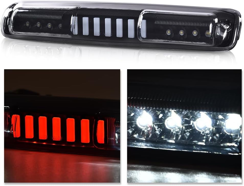 LQI LED 3rd Rear Type I Brake Light Cargo Lamp Compatible with Chevy Silverado/GMC Sierra 1500 2500 3500 & HD 1999-2007, Smoky Lens Black Housing
