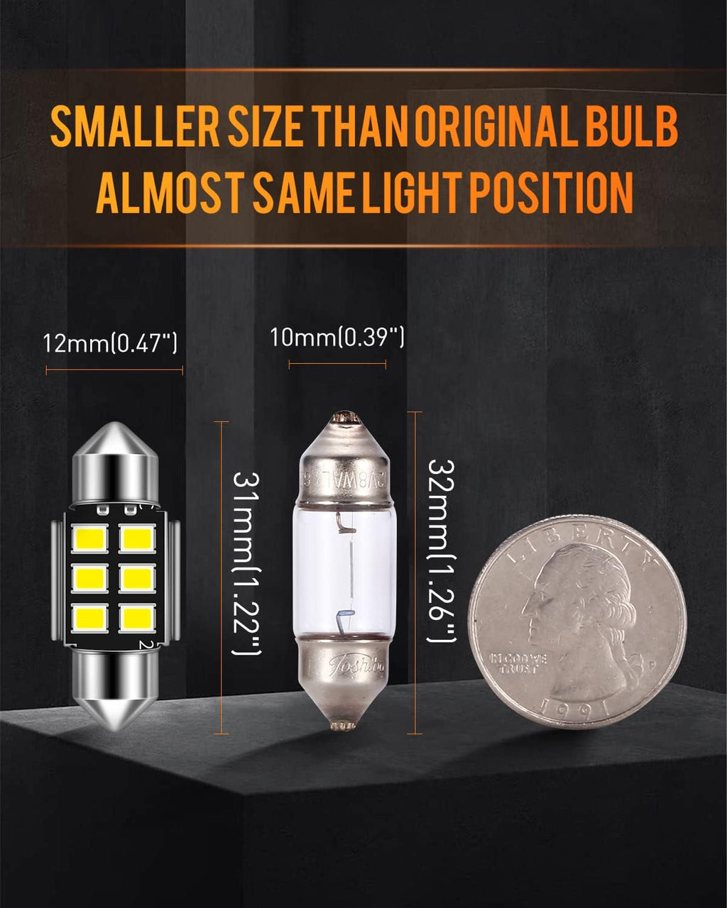 DE3175 LED Bulb Xenon White CANBUS Error Free 1.25 inches DE3021 DE3022 3175 LED Bulbs Used for Interior Map Dome License Plate Courtesy Lights,Pack of 5