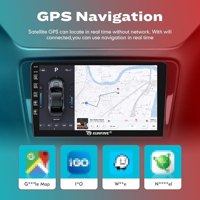 Kunfine Car CarPlay Android Auto Navigation Stereo GPS Radio Reverse Camera - Image 3