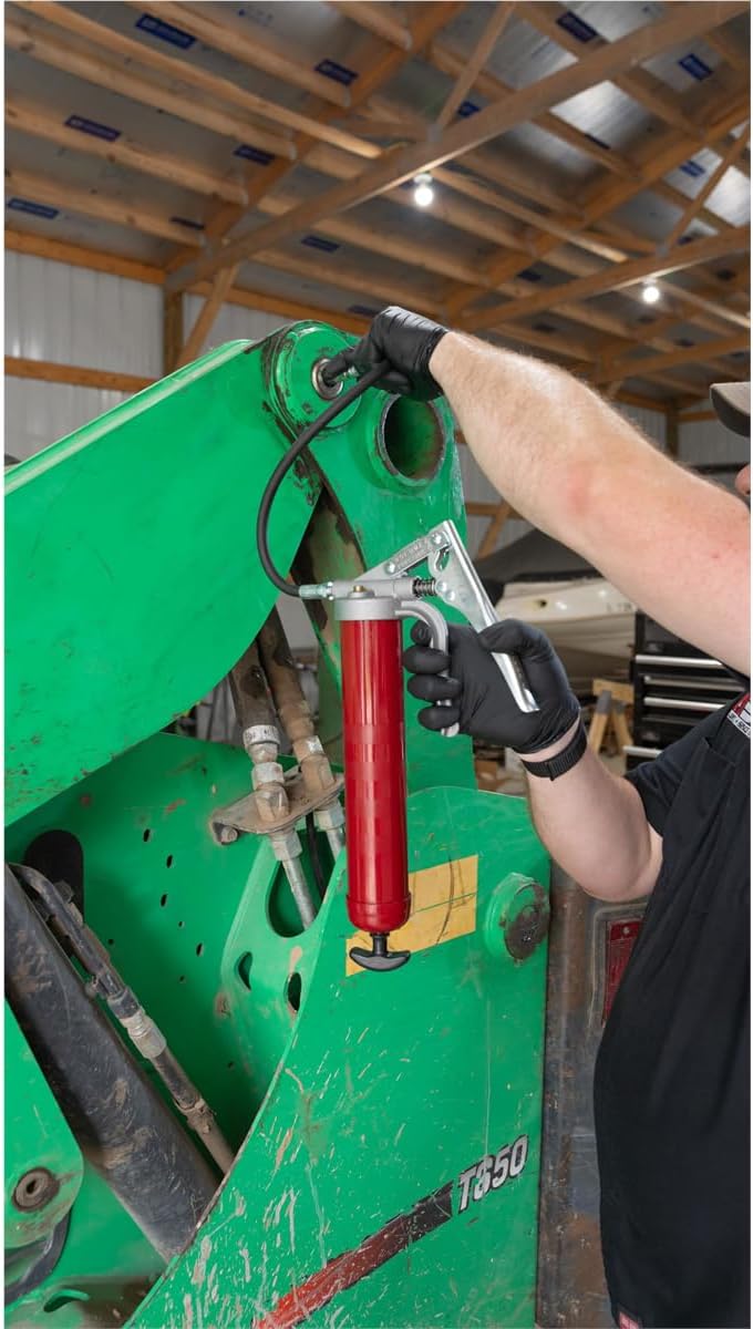 Alemite 555-E Professional Series Grease Gun, Dual Leverage Feature, 18" Flexible Hose, 7,500 psi Pressure, Quick Priming, Ergonomic Cast Handle, Universal Follower, Durable Coupler, Bleeder Valve