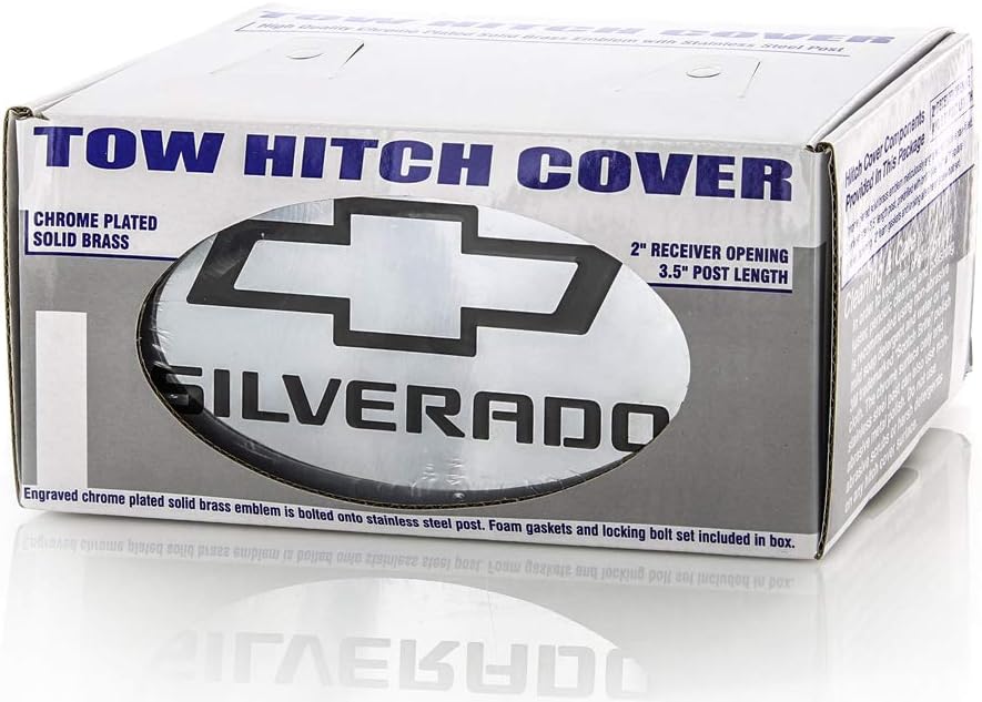 Chevy Silverado 2012-2016 Bowtie Metal Trailer Hitch Cover Plug (2 inch Post) (Silver)