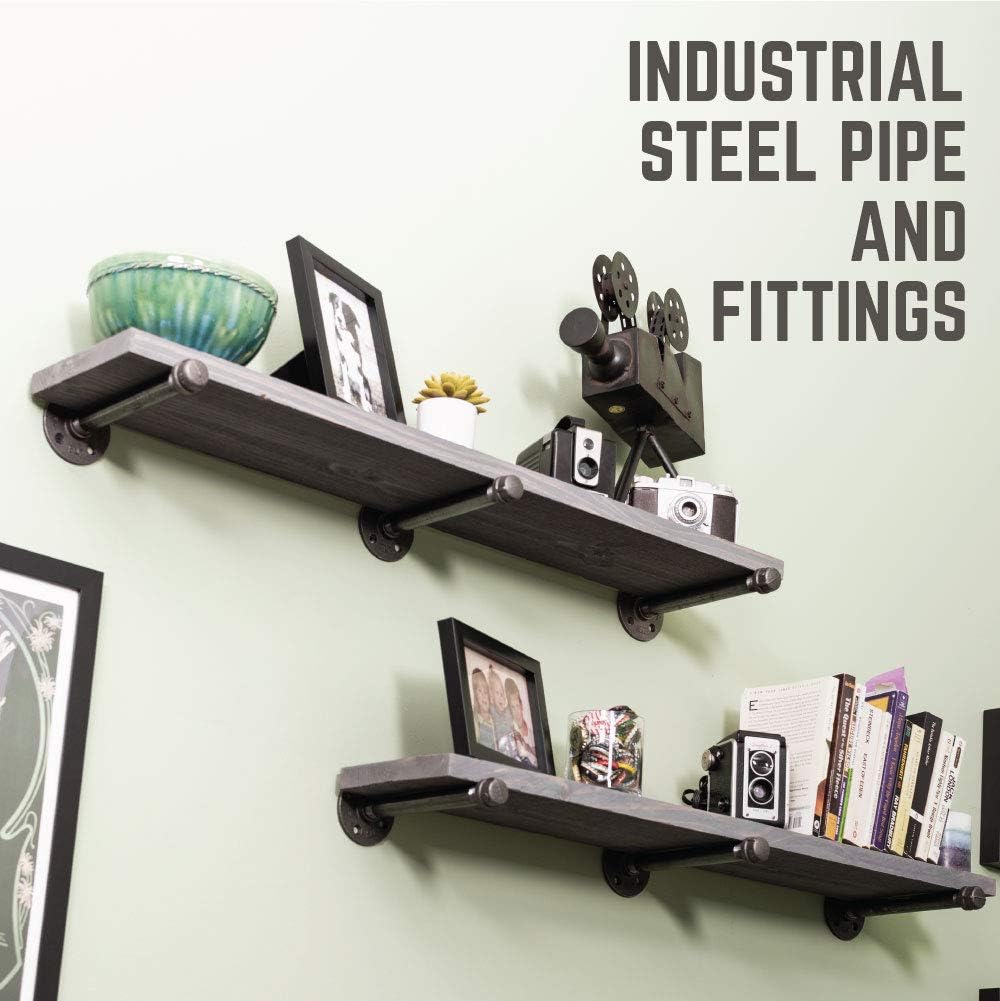 pipe decor industrial shelf brackets – set of, close-up detail