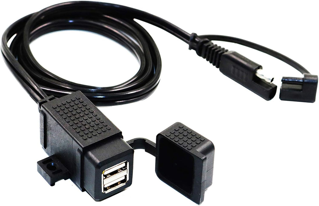 MOTOPOWER MP0609C 3.1Amp Waterproof Motorcycle Dual USB Charger Kit SAE to USB Adapter Cable Phone Tablet GPS Charger