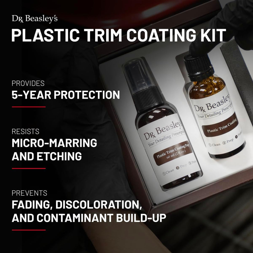 Dr. Beasley's Plastic Trim Coating Kit for Autos - Permanent Ceramic Nano Coating for Exterior Plastic, Blocks UV, Resists Marring and Etching, Makes Cleaning Fast and Easy