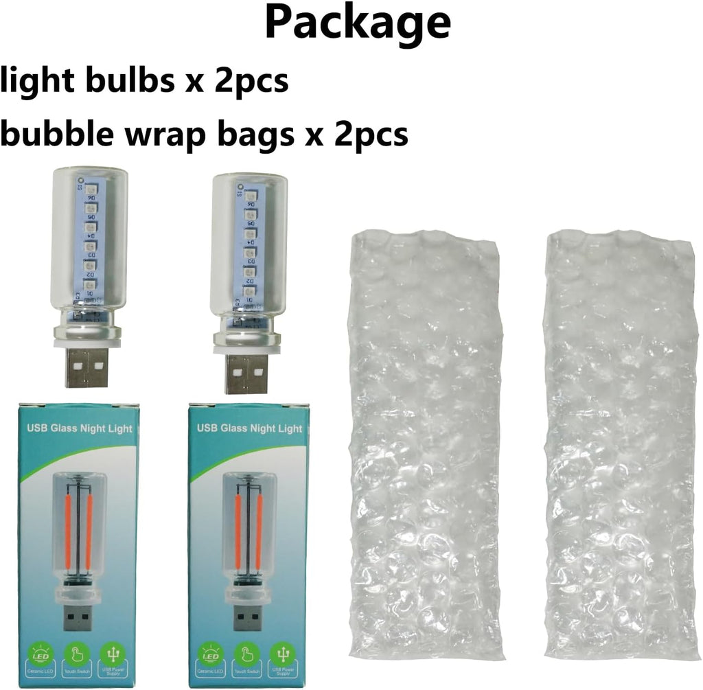 Car USB RGB Led Light Bulb Plug In, Touch Control, Memory Function, 2 Pcs | 7 Colors 7 Modes, 5V Color Changing Glass Light Bulb, for Car Truck Interior Decor