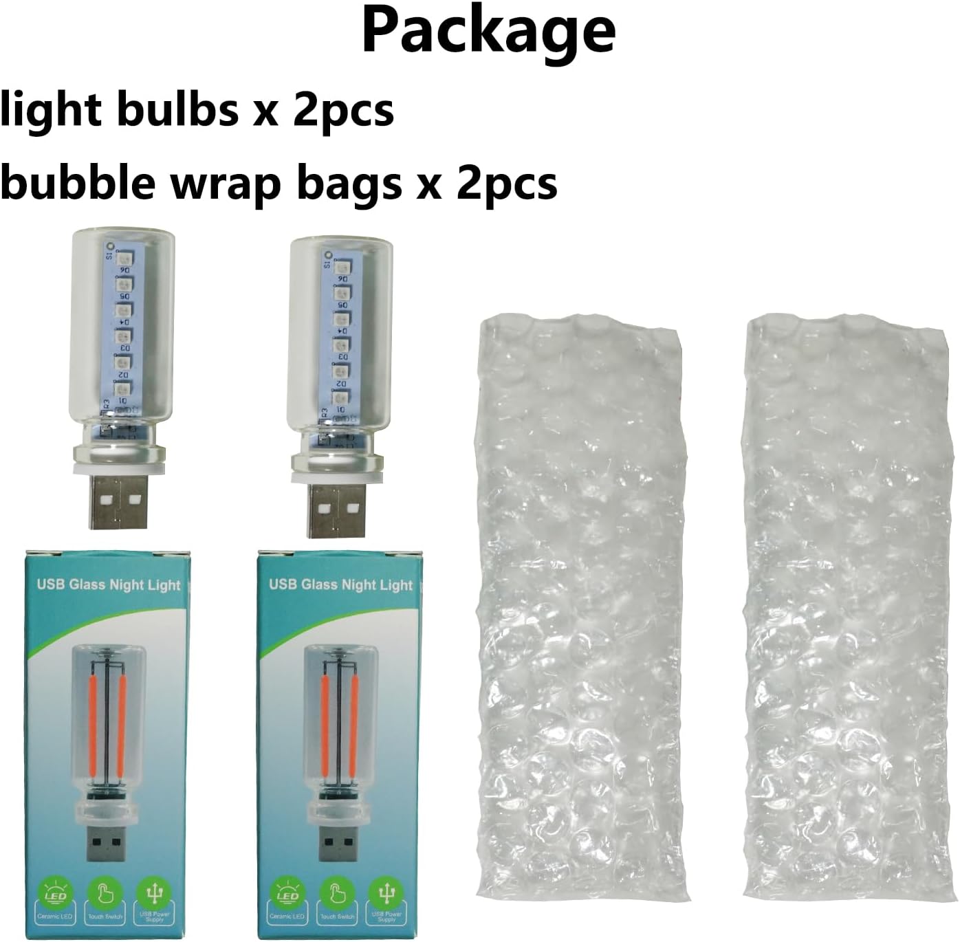Car USB RGB Led Light Bulb Plug In, Touch Control, Memory Function, 2 Pcs | 7 Colors 7 Modes, 5V Color Changing Glass Light Bulb, for Car Truck Interior Decor