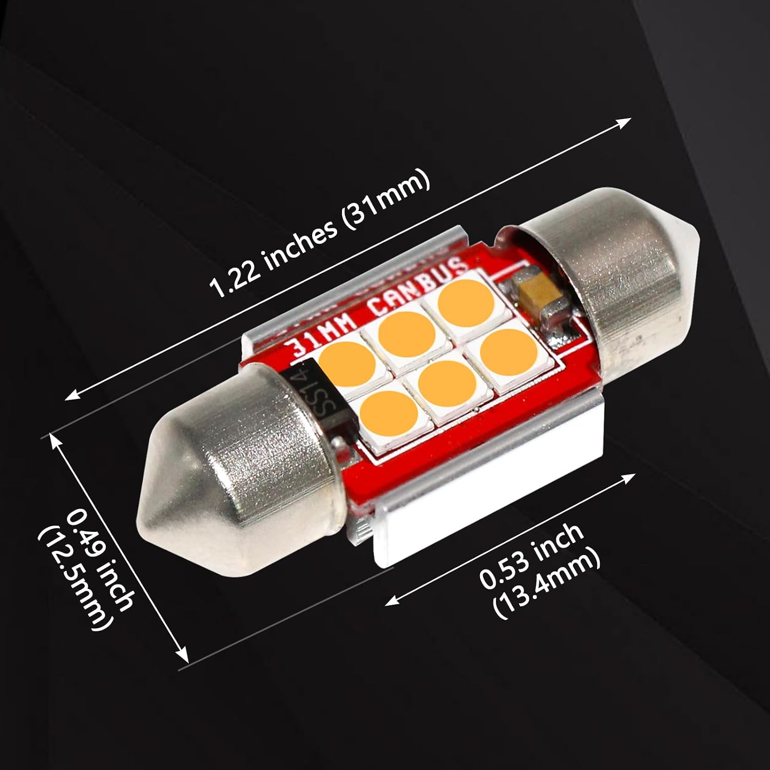 PHINLION DE3175 Amber Yellow LED Light Bulbs, Super Bright Festoon 31mm DE 3175 3021 3022 Miniature LED Bulb for Car Interior Door Map Dome Reading Trunk Step Courtesy Light, Pack of 4