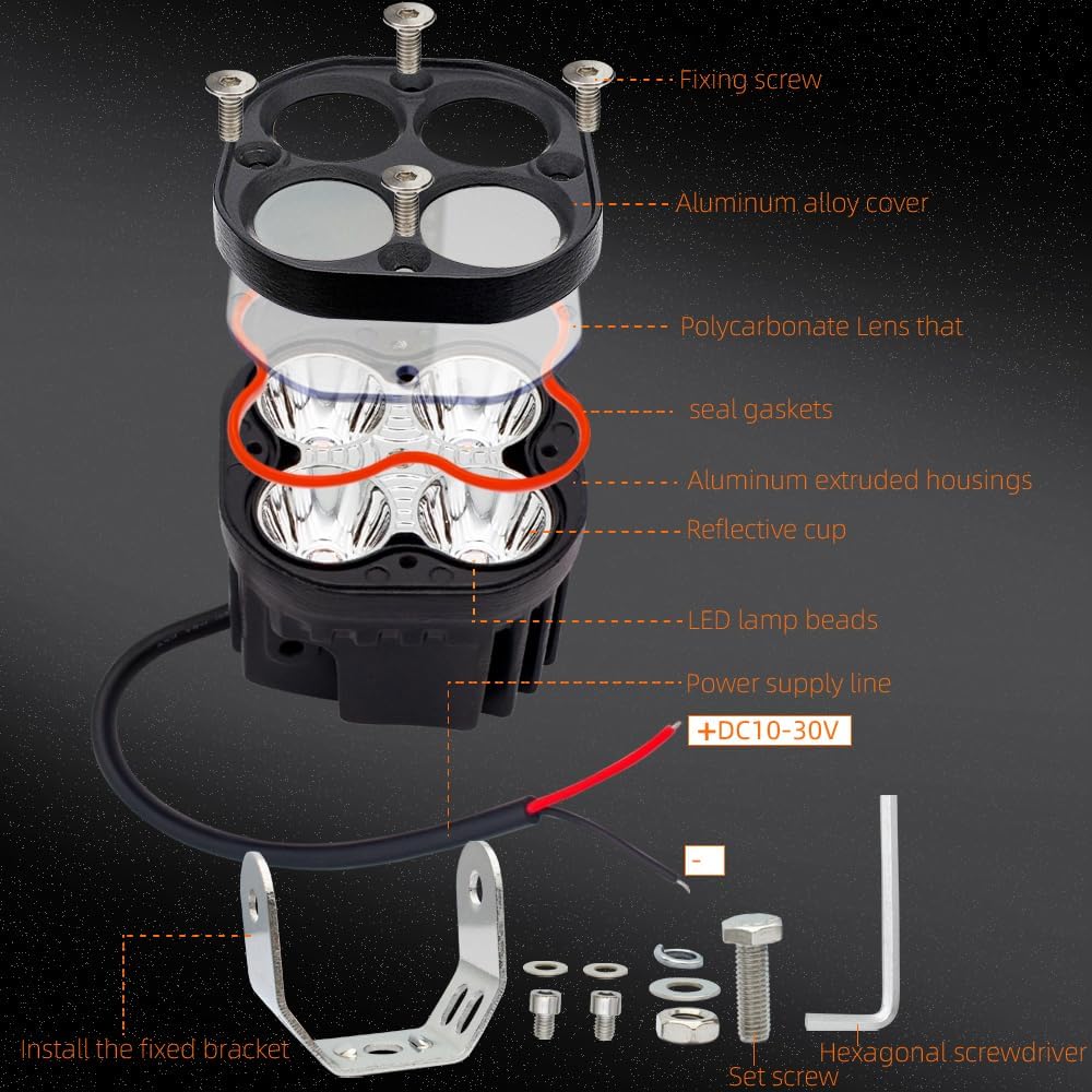 led blue offroad driving fog lights pod 2pcs, close-up detail